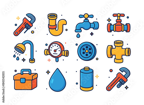 Colorful Plumbing Icons. Plumbing. Colorful isometric vector ico