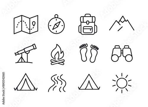 Adventure Icon Collection. Adventure stories. Line icon set of A