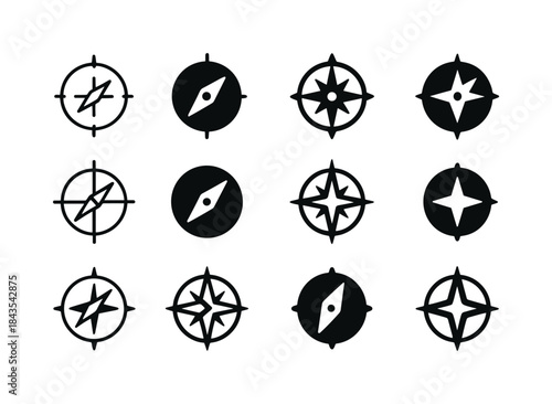 Compass Logo Variations. Adventure seeking. Icon set. Set Logo o