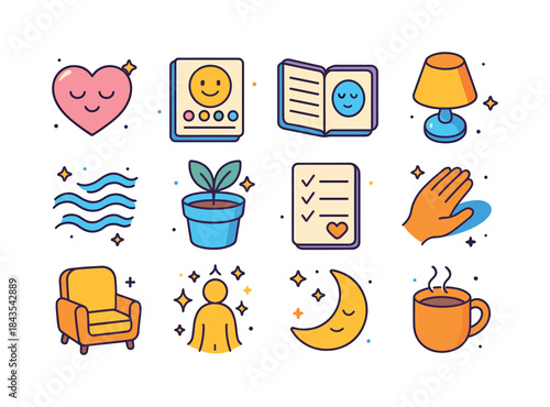 Emotional Well-being Icons. Emotional well-being. Colorful isome