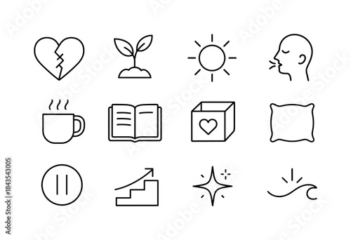 Emotional Healing Icons. Emotional Healing Journey. Line icon se