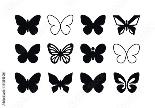 Butterfly Logo Variations. Winged creatures. Icon set. Set Logo