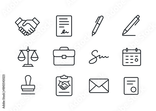 Settlement Agreement Icons. Signing of settlement agreement. Lin