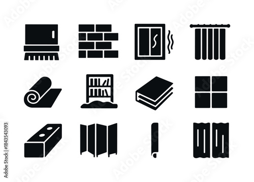 Home Soundproofing Icons. Home soundproofing. Solid icon set of