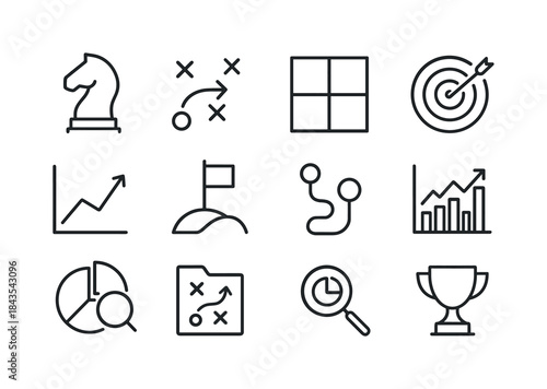 Business Strategy Icons. Business Strategy. Line icon set of Bus