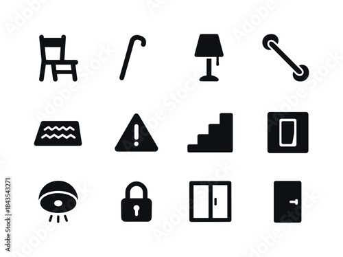 Home Safety Icons. Home Safety. Solid icon set of Home Safety: c