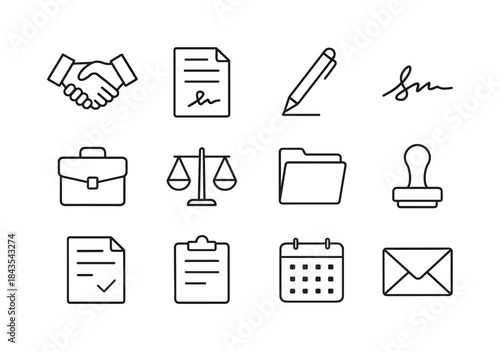Settlement Agreement Icons. Signing of settlement agreement. Lin