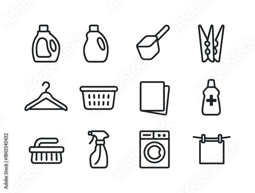 Laundry Icon Set. Laundry Essentials. Line icon set of Laundry E
