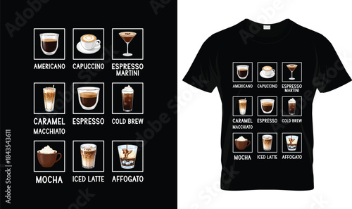 Coffee Types Chart Illustration Coffee Drinks Menu T Shirt Design