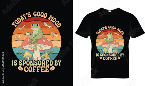 Retro Frog Coffee T-Shirt | Mushroom Good Mood Coffee Tee | Vintage Cottagecore Frog Gift