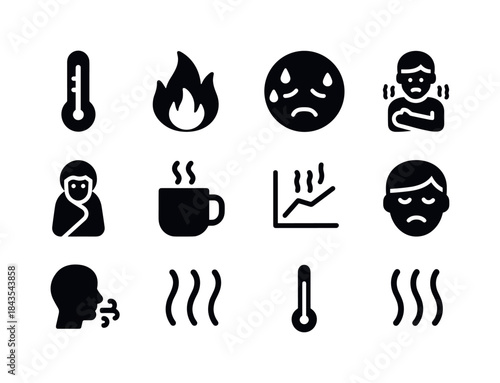 Fever and Chills Icons. Fever and chills. Solid icon set of Feve