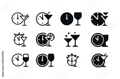 New Year Icons Grid. New Year
