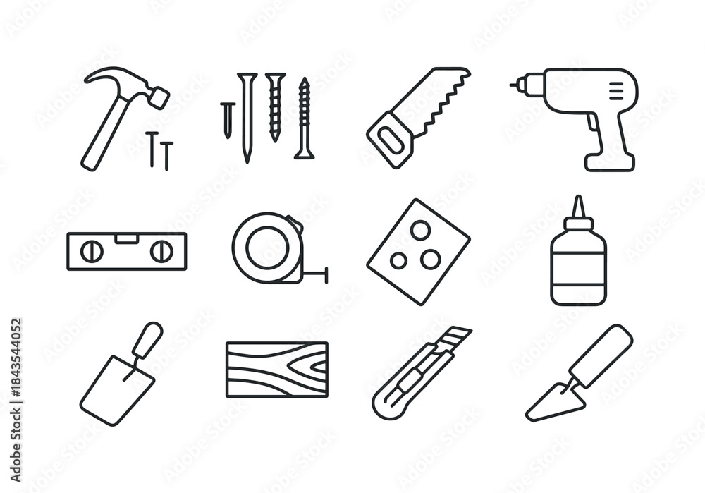 Fototapeta premium DIY Tools Icons. DIY home fixes. Line icon set of DIY home fixes