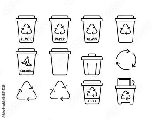 Recycling Bin Icons. Recycling bins. Line icon set of Recycling