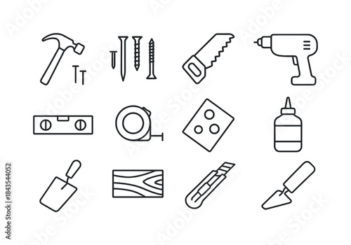 DIY Tools Icons. DIY home fixes. Line icon set of DIY home fixes