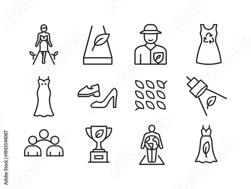 Eco Fashion Icons. Eco runway. Line icon set of eco runway: sust