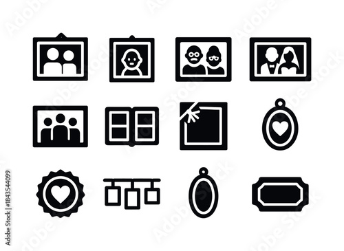 Family Heirloom Icons. Family heirloom photos. Solid icon set of