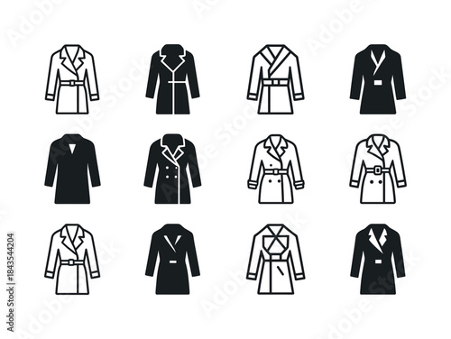 Trench Coat Logo Grid. Trench. Icon set. Set Logo of trench: tre