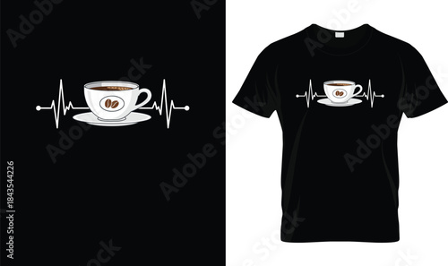 Coffee Heartbeat Line Minimalist Coffee Lover T Shirt Design