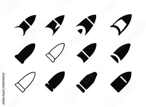 Ballistic Curves Icons. Bullet. Icon set. Set Logo of Bullet: ba