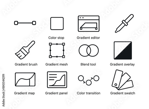 Gradient Tool Icons. Gradient Tools. Line icon set of Gradient T