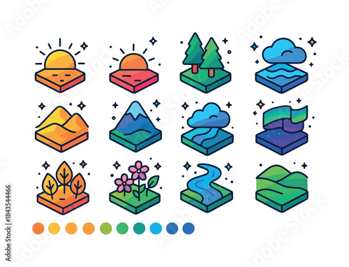 Nature Gradient Icons. Nature gradients. Colorful isometric vect