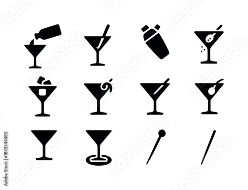 Martini Icon Set. Martini preparation. Solid icon set of martini