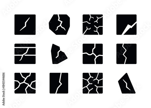 Broken Flooring Icons. Broken flooring pieces. Solid icon set of