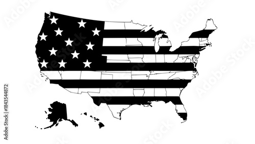 United States map vector filled with USA flag colors, red white and blue theme, clean flat illustration, modern patriotic design, isolated, stock vector