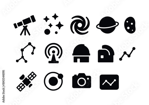 Cosmic Observation Icons. Cosmic observation. Solid icon set of