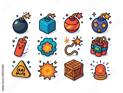Cartoon Bomb Icons. Cartoon Bombs. Colorful isometric vector ico