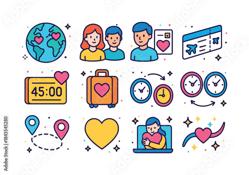 Love Distance Icons. Love across distance. Colorful isometric ve