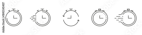 Stopwatch Line Icon Set. Time Management, Speed, And Efficiency Outline Symbol Collection. Chronometer And Timer Concepts. Editable Stroke. Isolated Vector Illustration