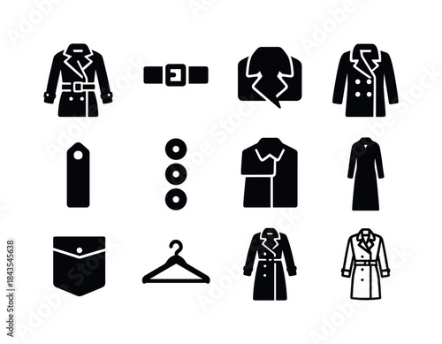 Classic Trench Icons. Trench. Solid icon set of trench: trench c