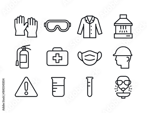 Lab Safety Icons. Lab safety. Line icon set of Lab safety: glove
