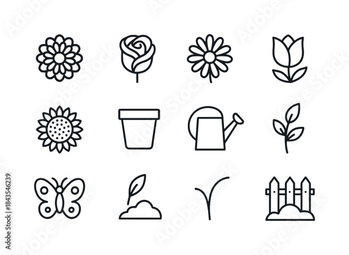 Garden Icon Set. Flower garden. Line icon set of Flower garden: