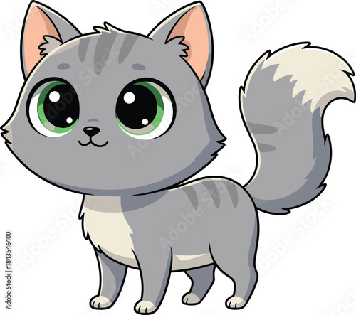 Sweet and cuddly feline character with detailed textures, large expressive eyes, and a playful stance, representing beloved companion animals and young cats.