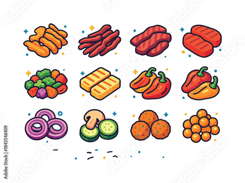 Grilled Pita Fillings. Grilled pita fillings. Colorful isometric