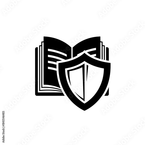 Book and shield icon symbolizing data protection, information security, and intellectual property