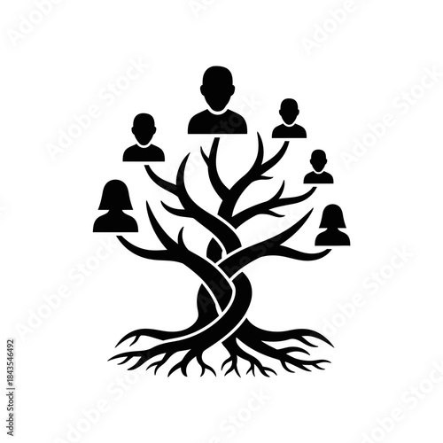 Family tree icon with people silhouettes representing genealogy