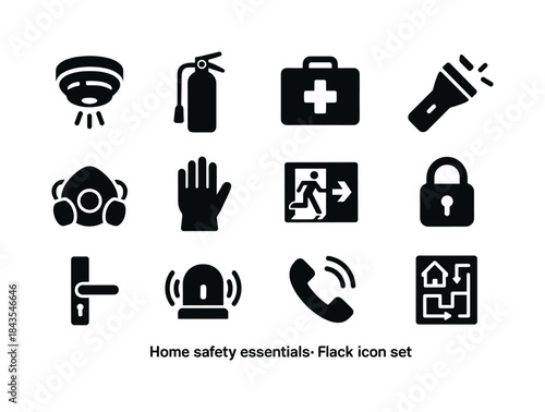 Home Safety Icons. Home safety essentials. Solid icon set of hom