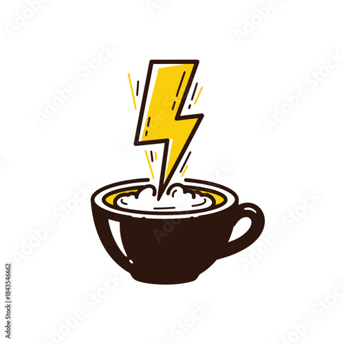 A lightning bolt striking into a cup of coffee to represent a powerful caffeine boost