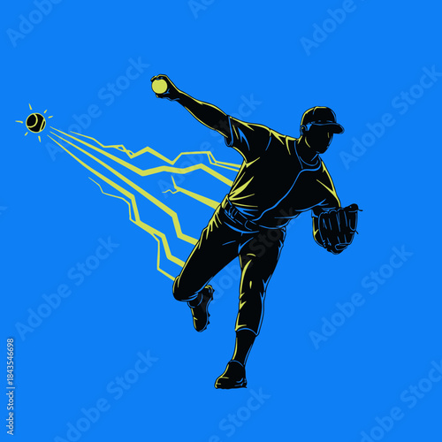 A dynamic illustration of a baseball pitcher throwing a powerful fastball with lightning trails