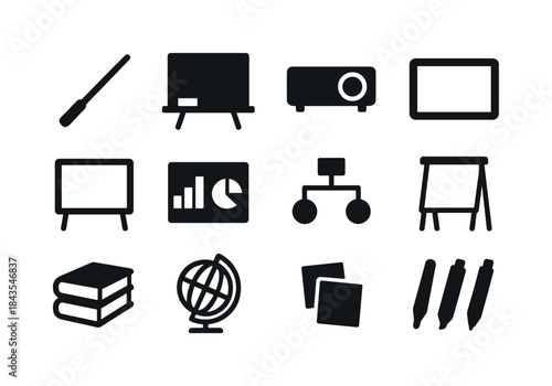 Teaching Aids Icons. Teaching aids. Solid icon set of teaching a
