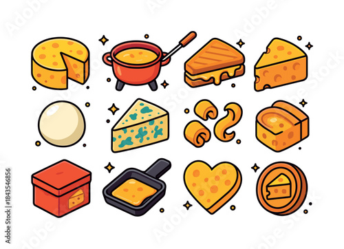 Cheese Lover Icons. Cheese Lover Collection. Colorful isometric