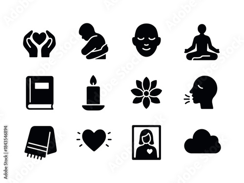 Self-Care Icon Set. Self-compassion and self-acceptance practice