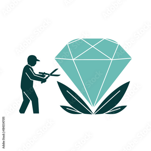 A person silhouette trimming a diamond plant with gardening shears illustration