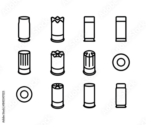 Casings Icon Set. Casings and Shells. Line icon set of Casings a