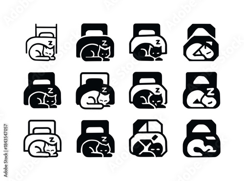 Sleepy Pet Logo Variations. A sleepy pet curled up next to their