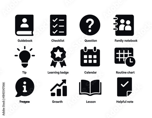 Parent Education Icons. Parent education tools. Solid icon set o
